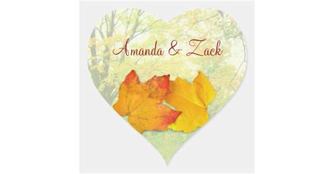 Fall Maple Leaves Wedding Heart Sticker Zazzle