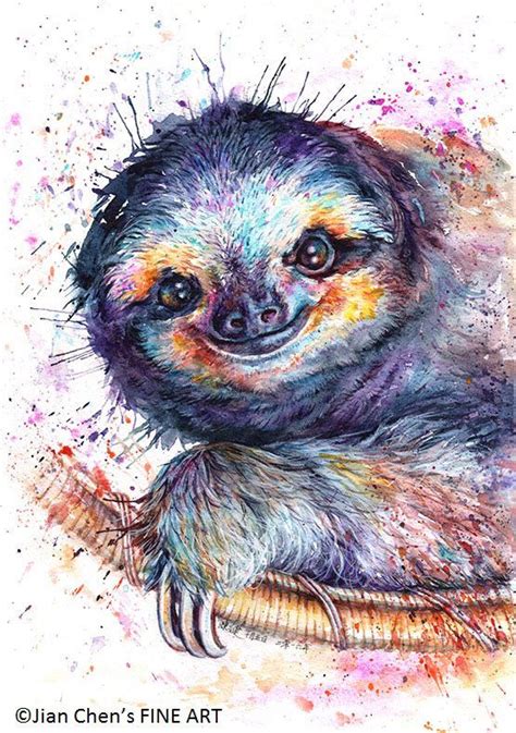 Sloth Mounted Original Painting By Jianchensfineart On Etsy Sheep Art Sloth Sloth Tattoo