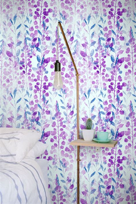 Blue And Purple Seamless Floral Pattern Removable Wallpaper
