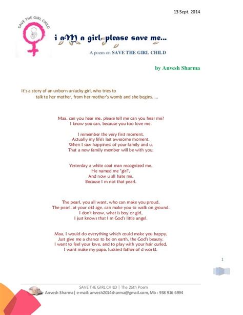 Save The Girl Child A Poem By Anvesh Sharma