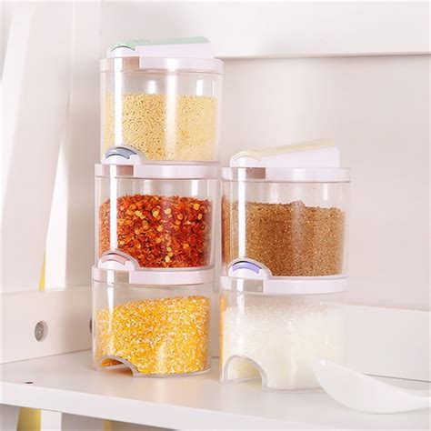 Besufy 5 In 1 Kitchen Spice Jar Condiment Caster Storage Container