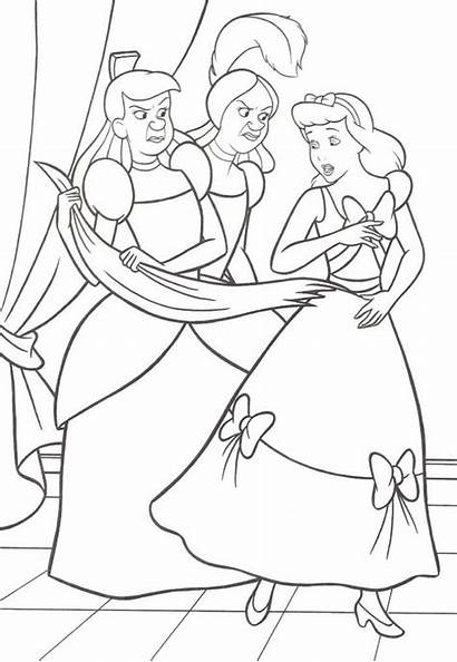 Cinderella Coloring Disney Princess Printable Sisters Step