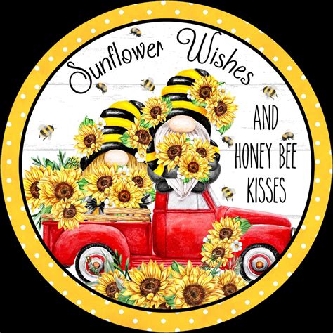 Sunflower Wishes Honey Bee Kisses Gnome Sign Wreath Sign Etsy