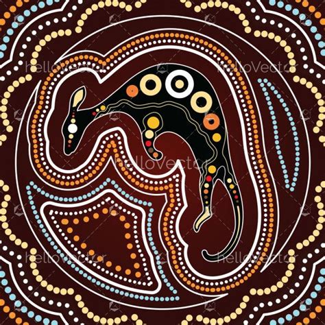 Aboriginal Art Vector Painting With Kangaroo Illustration Based On