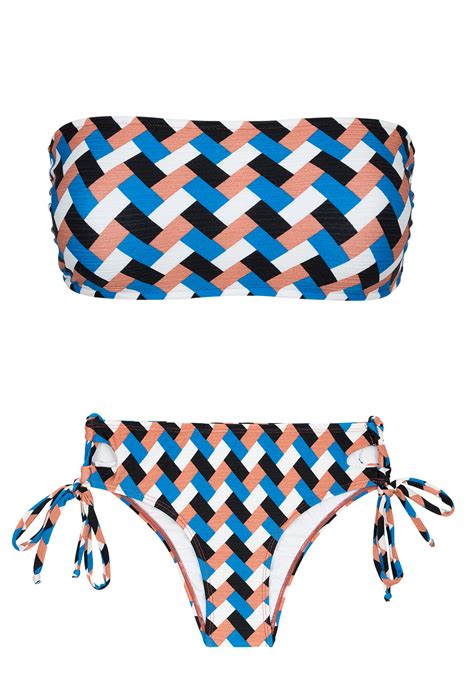 Two Piece Swimwear Geometric Print Bandeau Bikini Geometric Reto