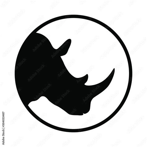 Rhino Graphic Icon Head Rhinoceros Sign In The Circle Isolated On