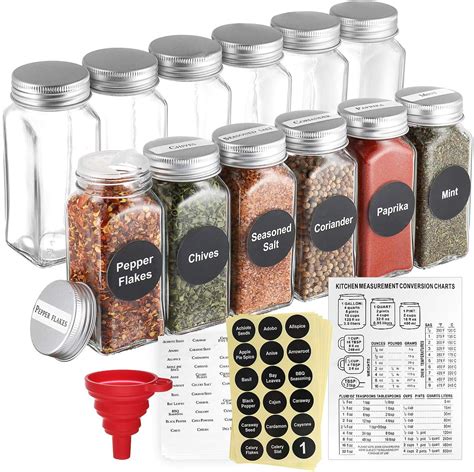 Sleekdine Spice Jars With Labels 8 Oz Glass Bottles With Lids Square Jars With Airtight Lids