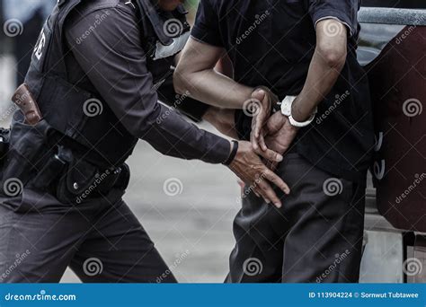 Police Steel Handcuffspolice Arrestedprofessional Police Officer Has