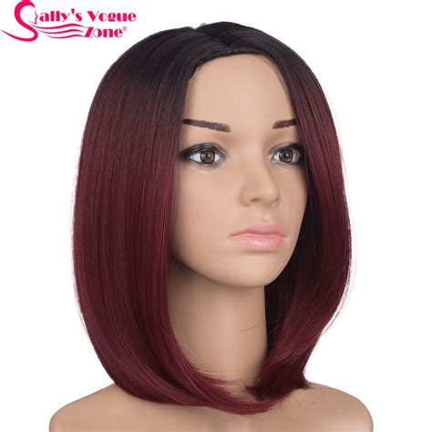 Sallyhair High Temperature Synthetic Straight Short Ombre Black Wine