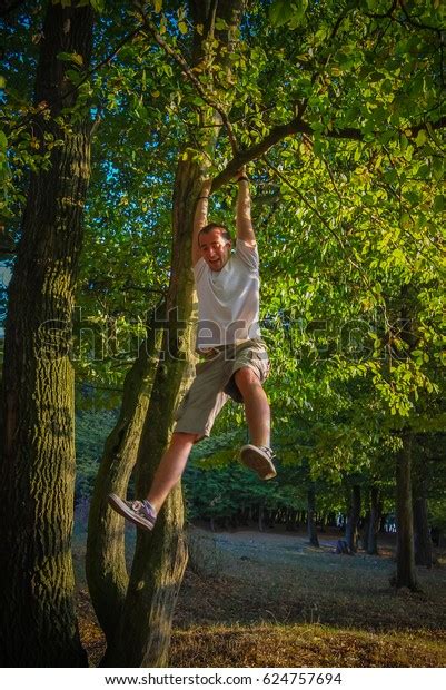Young Man Climbing Tree Stock Photo Edit Now 624757694