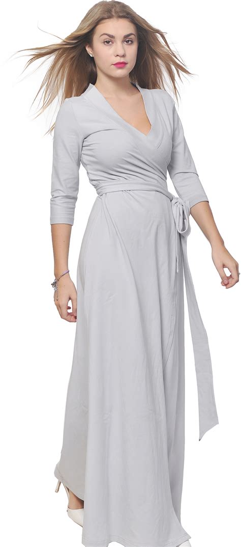 Womens Long Sleeve Maxi Full Length Wrap Crossover Dress Party Cocktail
