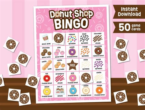Donut Shop Bingo Game Printable Instant Download Donut Baby Shower Game
