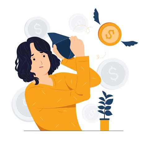 Concept Illustration Of Unhappy Sad Poor Woman Holding Open Empty Wallet With No Pocket Money