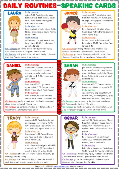 Daily Routines Esl Printable Speaking Activity Cards