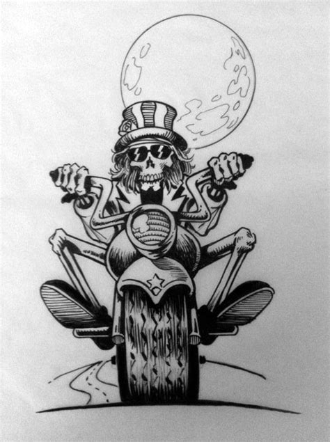 A Drawing Of A Skeleton Riding A Motorcycle