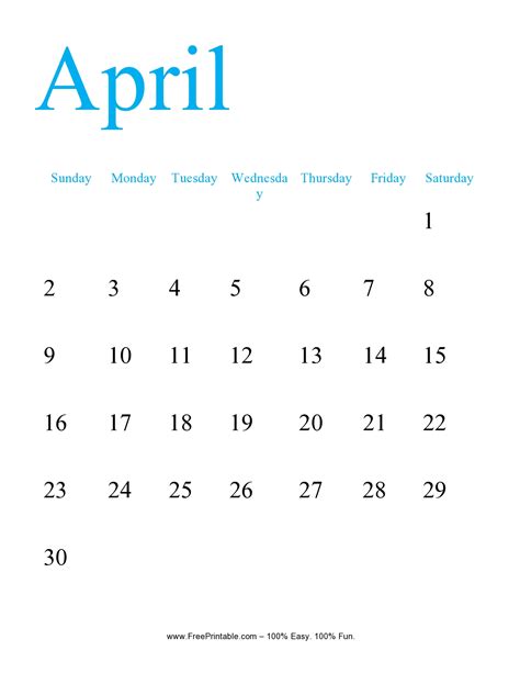 Customize Your Free Printable April 2017 Portrait Calendar