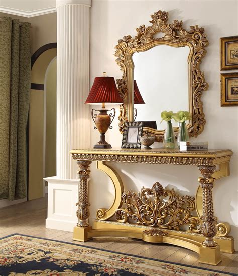 HD-8016-STM Gold Tone Finish Console Table With Mirror ...