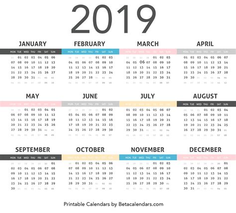 37 Printable Calendar Rest Of 2019 Background Printables Collection