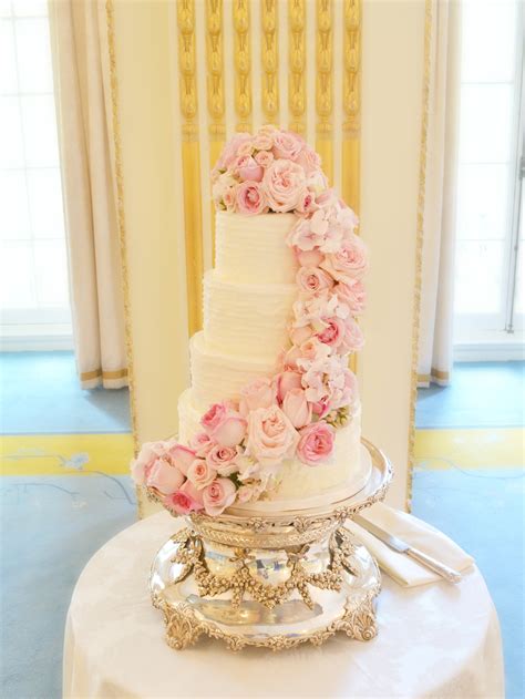 Pink Cascade Floral Wedding Cake At Mandarin Oriental