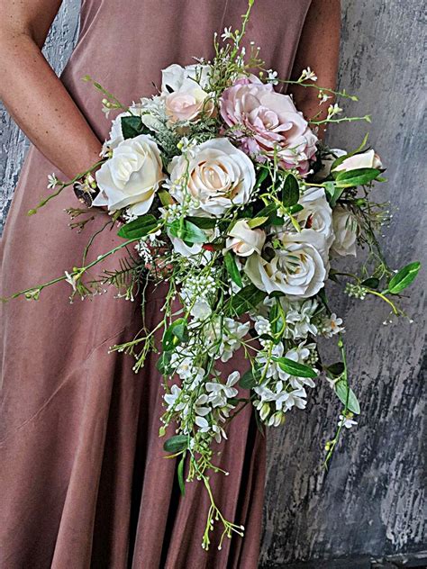 Bridal Teardrop Cascade Bouquet Blush Pink Bouqet Etsy