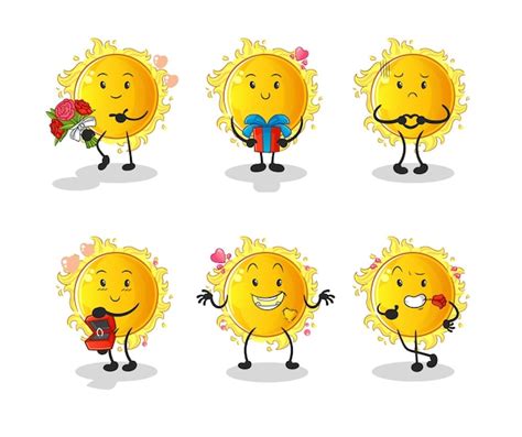 Vector De Mascota De Dibujos Animados De Personaje De Sol Amor Set