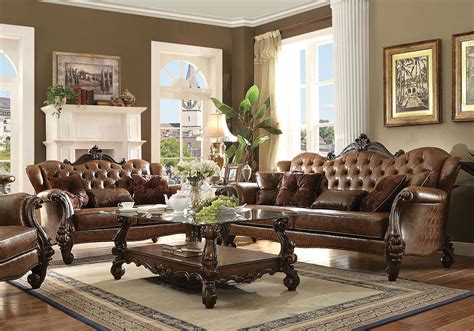 Adeline Old World Design Living Room Set New Brown Faux