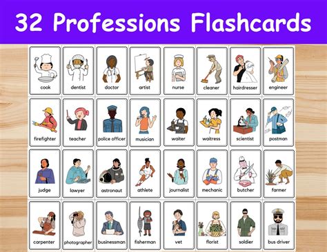 32 Professions Flashcards Occupations Job Image Cards For Kids