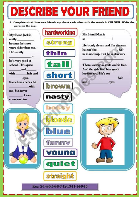 Describe Your Friend Adjectives Esl Worksheet By Ascincoquinas