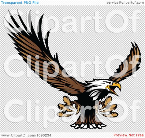 Clipart Bald Eagle Mascot Flying And Reaching With Claws Royalty Free