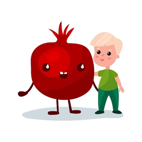 Premium Vector Sweet Little Boy Hugging Giant Pomegranate Fruit