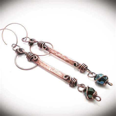 Wire Wrapped Jewelry Hanging Earrings Copper Jewelry Etsy In