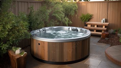 Round Hot Tub In A Backyard Background Hot Tubs Picture Background Image And Wallpaper For Free