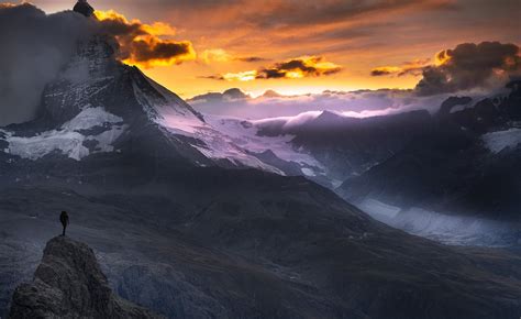 Mountain Peak Nature Landscape Sunset Matterhorn Hd Wallpaper