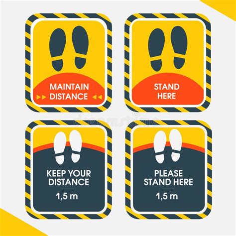 Sticker Floor Maintain Distance Stand Here Keep Your Distance Set