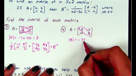 Algebra 2 Ch3-8 Part B - Finding the Inverse of a 2x2 Matrix - YouTube