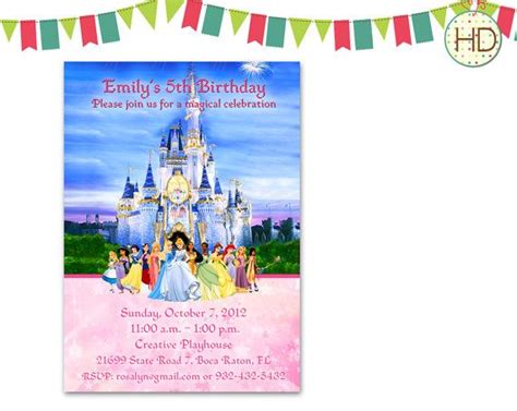 Disney Princess Invitation Disney Castle Birthday Party Princess