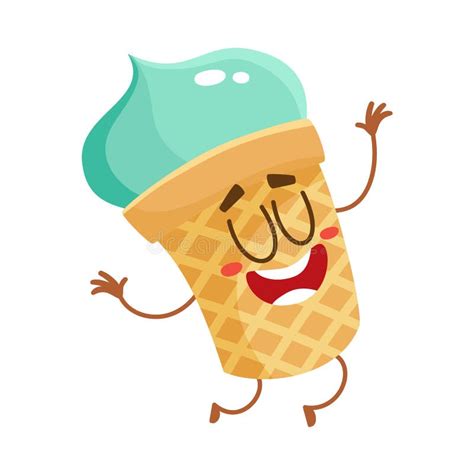 Funny Smiling Pistachio Ice Cream Character In Wafer Cup Stock Vector