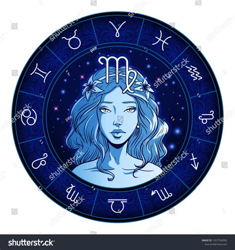 Virgo Zodiac Sign Artwork Beautiful Girl เวกเตอร์สต็อก ปลอดค่า