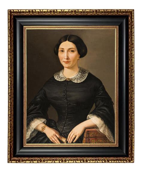 Early Victorian Lady Framed Oil Painting Print On Canvas Black And