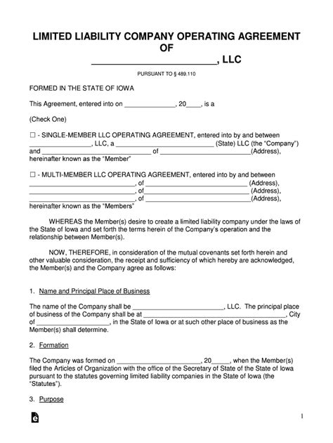 Iowa Operating Agreement Fill Online Printable Fillable Blank