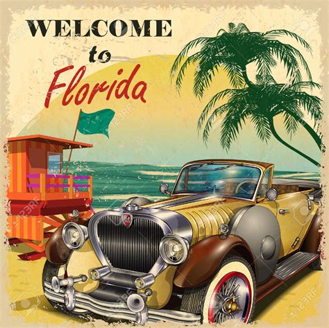 52512513 Welcome To Florida Retro Poster Stock Vector Vintage