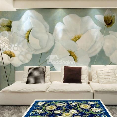 White Elegant Flowers Pattern Living Room Decoration Waterproof 3d Wall