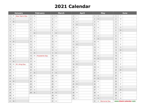 Free Download Printable Calendar 2021 Month In A Column Half A Year