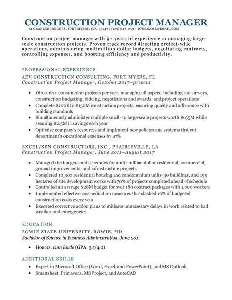 Construction Project Manager Resume [Example for Download]