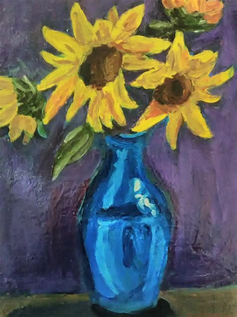 Discreet Scrapbook Density Sunflowers In A Vase Painting Calorie