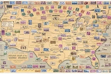 1951 Ernest Dudley Chase Stamp Map United States Usa Art Print Canvas