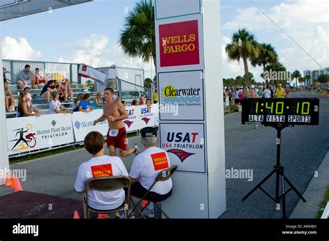 Triathlon Finish Line Stock Photo Alamy