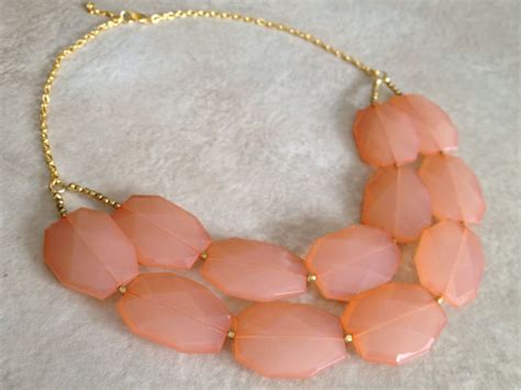 Statement Necklace Peach Acrylic Faceted Beaded Necklace Etsy