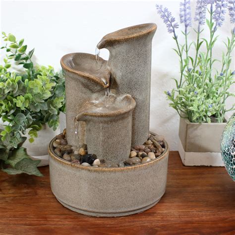Sunnydaze Tiered Carafe Ceramic Indoor Tabletop Water Fountain 10 Inch