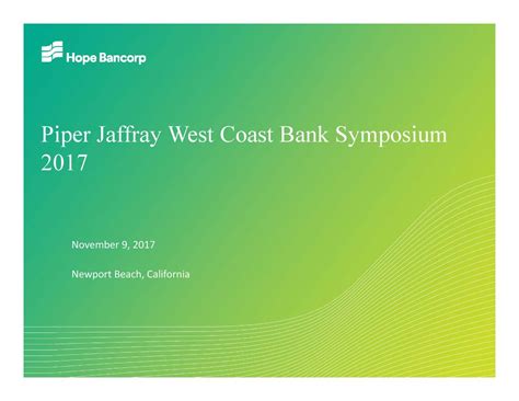 Hope Bancorp Hope Presents At Piper Jaffray West Coast Bank Symposium